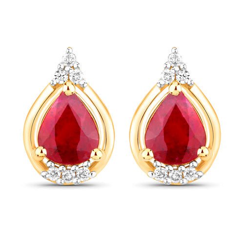 1.36 Carat Genuine Ruby and White Diamond 14K Yellow Gold Earrings - Earrings - Custom Crafting Alliance, LLC