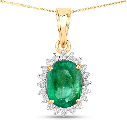 1.36 Carat Genuine Zambian Emerald and White Diamond 10K Yellow Gold Pendant - Pendants - Custom Crafting Alliance, LLC