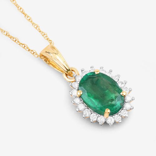 1.36 Carat Genuine Zambian Emerald and White Diamond 10K Yellow Gold Pendant - Pendants - Custom Crafting Alliance, LLC