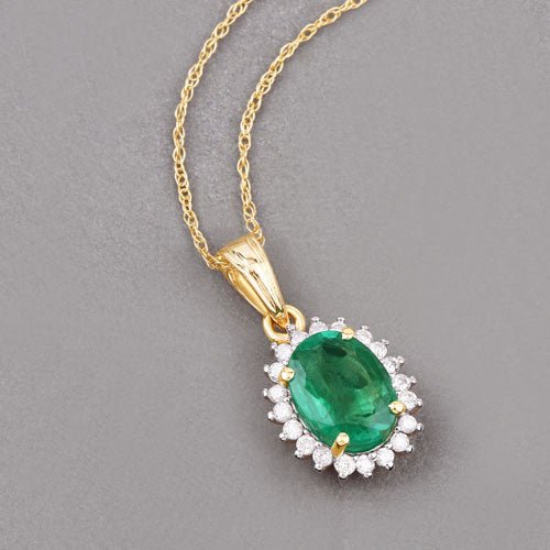 1.36 Carat Genuine Zambian Emerald and White Diamond 10K Yellow Gold Pendant - Pendants - Custom Crafting Alliance, LLC
