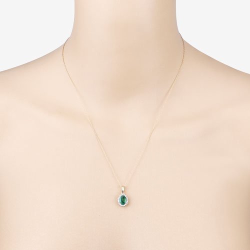 1.36 Carat Genuine Zambian Emerald and White Diamond 10K Yellow Gold Pendant - Pendants - Custom Crafting Alliance, LLC