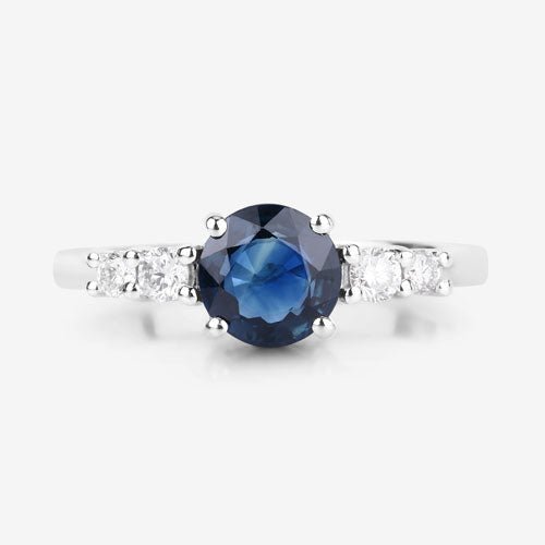 1.38 Carat Genuine Blue Sapphire and White Diamond 14K White Gold Ring - Rings - Custom Crafting Alliance, LLC