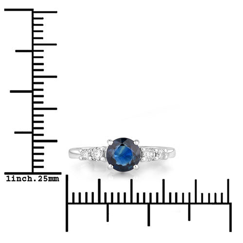 1.38 Carat Genuine Blue Sapphire and White Diamond 14K White Gold Ring - Rings - Custom Crafting Alliance, LLC