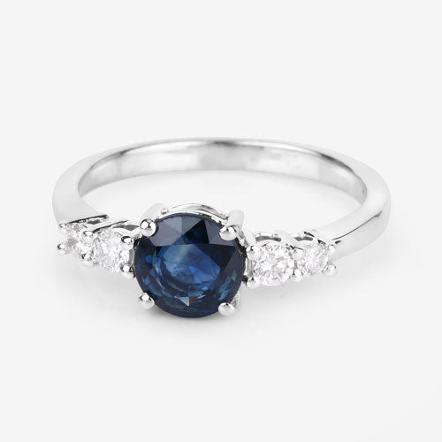 1.38 Carat Genuine Blue Sapphire and White Diamond 14K White Gold Ring - Rings - Custom Crafting Alliance, LLC