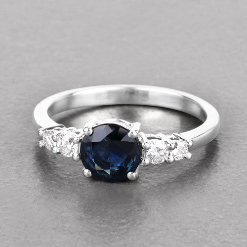 1.38 Carat Genuine Blue Sapphire and White Diamond 14K White Gold Ring - Rings - Custom Crafting Alliance, LLC