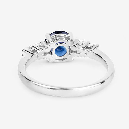 1.38 Carat Genuine Blue Sapphire and White Diamond 14K White Gold Ring - Rings - Custom Crafting Alliance, LLC