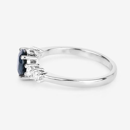 1.38 Carat Genuine Blue Sapphire and White Diamond 14K White Gold Ring - Rings - Custom Crafting Alliance, LLC