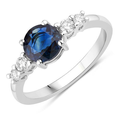 1.38 Carat Genuine Blue Sapphire and White Diamond 14K White Gold Ring - Rings - Custom Crafting Alliance, LLC