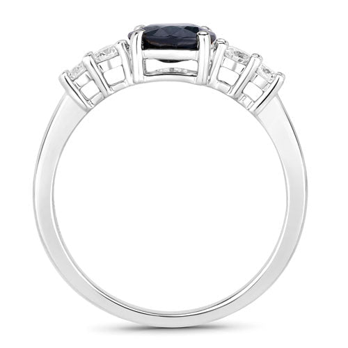 1.38 Carat Genuine Blue Sapphire and White Diamond 14K White Gold Ring - Rings - Custom Crafting Alliance, LLC
