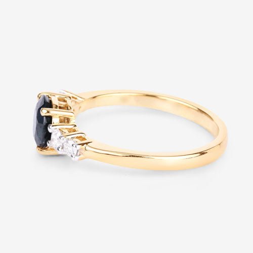 1.38 Carat Genuine Blue Sapphire and White Diamond 14K Yellow Gold Ring - Rings - Custom Crafting Alliance, LLC