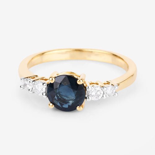 1.38 Carat Genuine Blue Sapphire and White Diamond 14K Yellow Gold Ring - Rings - Custom Crafting Alliance, LLC