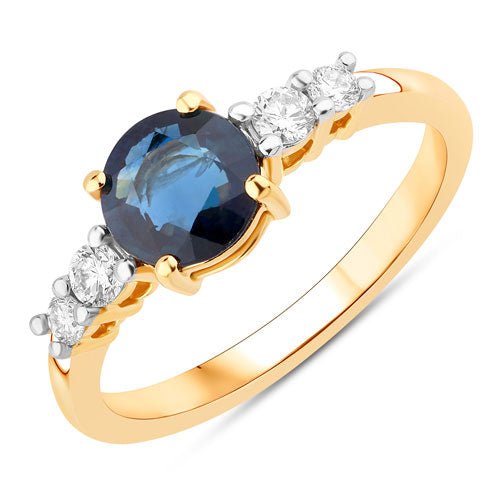 1.38 Carat Genuine Blue Sapphire and White Diamond 14K Yellow Gold Ring - Rings - Custom Crafting Alliance, LLC