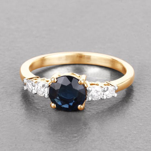 1.38 Carat Genuine Blue Sapphire and White Diamond 14K Yellow Gold Ring - Rings - Custom Crafting Alliance, LLC
