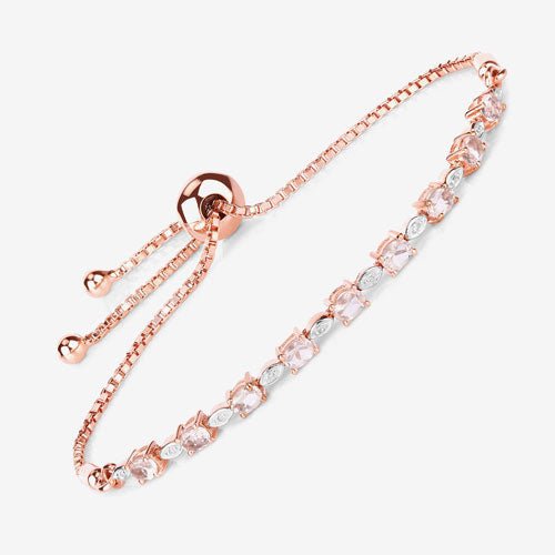 1.38 Carat Genuine Morganite and White Diamond .925 Sterling Silver Bracelet - Bracelets - Custom Crafting Alliance, LLC