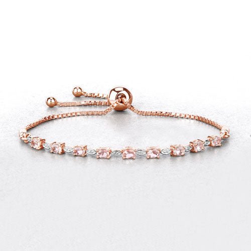 1.38 Carat Genuine Morganite and White Diamond .925 Sterling Silver Bracelet - Bracelets - Custom Crafting Alliance, LLC