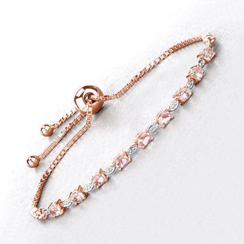1.38 Carat Genuine Morganite and White Diamond .925 Sterling Silver Bracelet - Bracelets - Custom Crafting Alliance, LLC