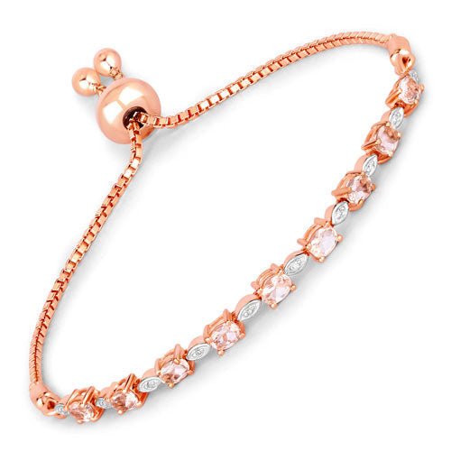 1.38 Carat Genuine Morganite and White Diamond .925 Sterling Silver Bracelet - Bracelets - Custom Crafting Alliance, LLC