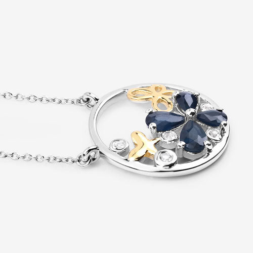 1.41 Carat Genuine Blue Sapphire and White Topaz .925 Sterling Silver Pendant - Pendants - Custom Crafting Alliance, LLC