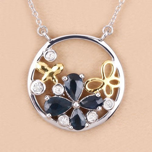 1.41 Carat Genuine Blue Sapphire and White Topaz .925 Sterling Silver Pendant - Pendants - Custom Crafting Alliance, LLC