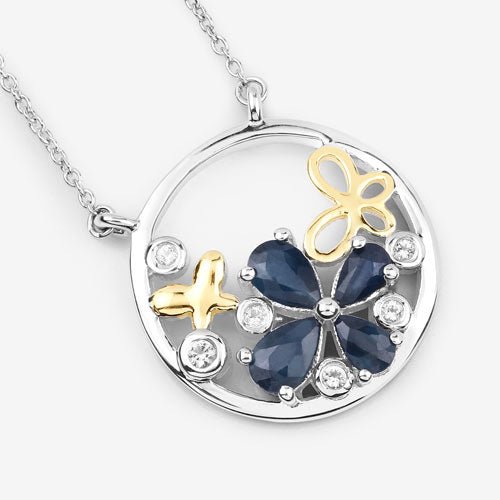 1.41 Carat Genuine Blue Sapphire and White Topaz .925 Sterling Silver Pendant - Pendants - Custom Crafting Alliance, LLC