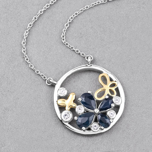 1.41 Carat Genuine Blue Sapphire and White Topaz .925 Sterling Silver Pendant - Pendants - Custom Crafting Alliance, LLC