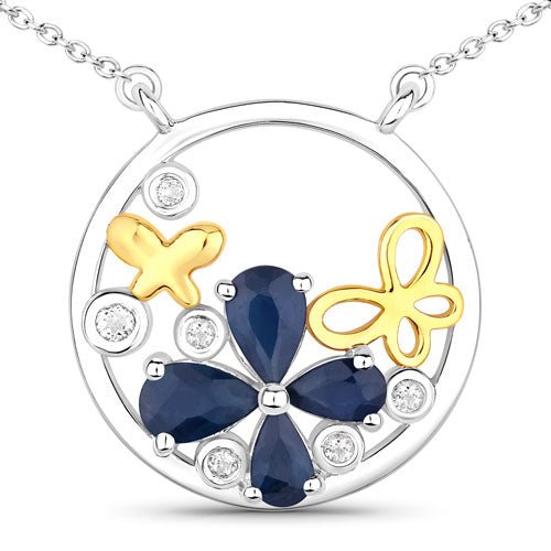 1.41 Carat Genuine Blue Sapphire and White Topaz .925 Sterling Silver Pendant - Pendants - Custom Crafting Alliance, LLC