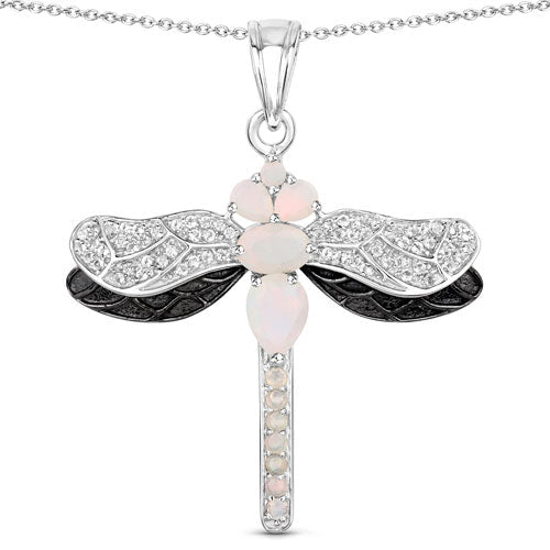 1.41 Carat Genuine Ethiopian Opal and White Topaz .925 Sterling Silver Pendant - Pendants - Custom Crafting Alliance, LLC