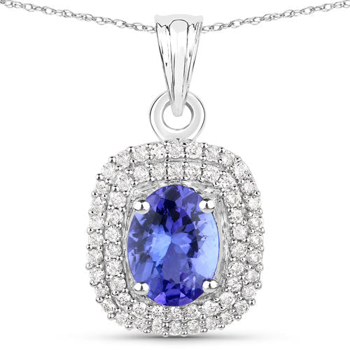 1.41 Carat Genuine Tanzanite and White Diamond 14K White Gold Pendant - Pendants - Custom Crafting Alliance, LLC