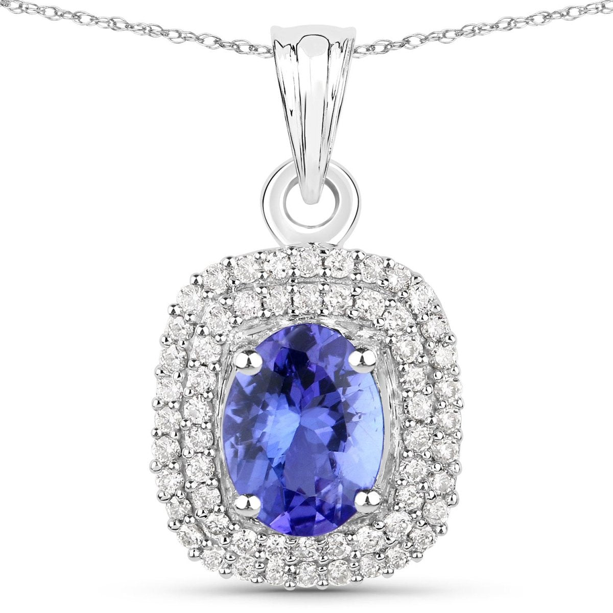1.41 Carat Genuine Tanzanite and White Diamond 14K White Gold Pendant - Pendants - Custom Crafting Alliance, LLC