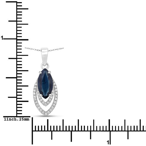 1.42 Carat Genuine Blue Sapphire and White Diamond 14K White Gold Pendant - Pendants - Custom Crafting Alliance, LLC