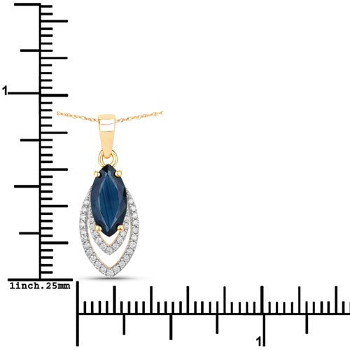 1.42 Carat Genuine Blue Sapphire and White Diamond 14K Yellow Gold Pendant - Pendants - Custom Crafting Alliance, LLC