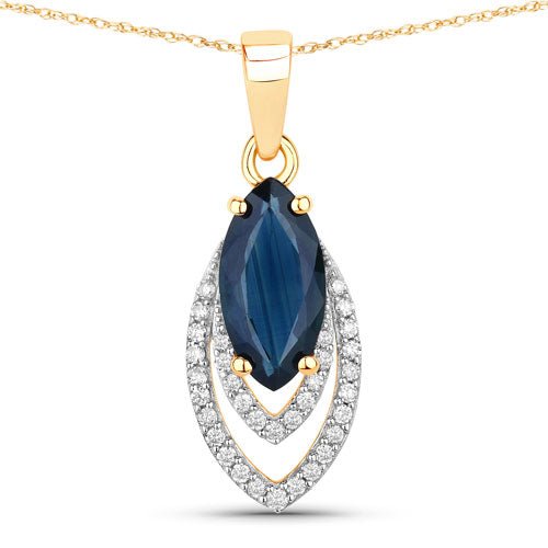 1.42 Carat Genuine Blue Sapphire and White Diamond 14K Yellow Gold Pendant - Pendants - Custom Crafting Alliance, LLC