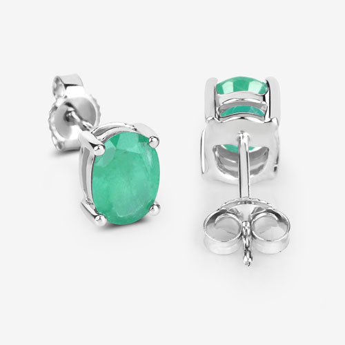 1.44 Carat Genuine Zambian Emerald 10K White Gold Earrings - Earrings - Custom Crafting Alliance, LLC