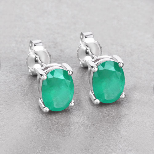 1.44 Carat Genuine Zambian Emerald 10K White Gold Earrings - Earrings - Custom Crafting Alliance, LLC