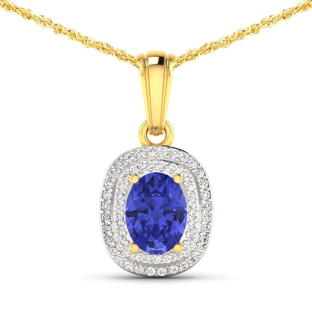 1.45 Carat Genuine Tanzanite and White Diamond 14K Yellow Gold Pendant - Pendants - Custom Crafting Alliance, LLC