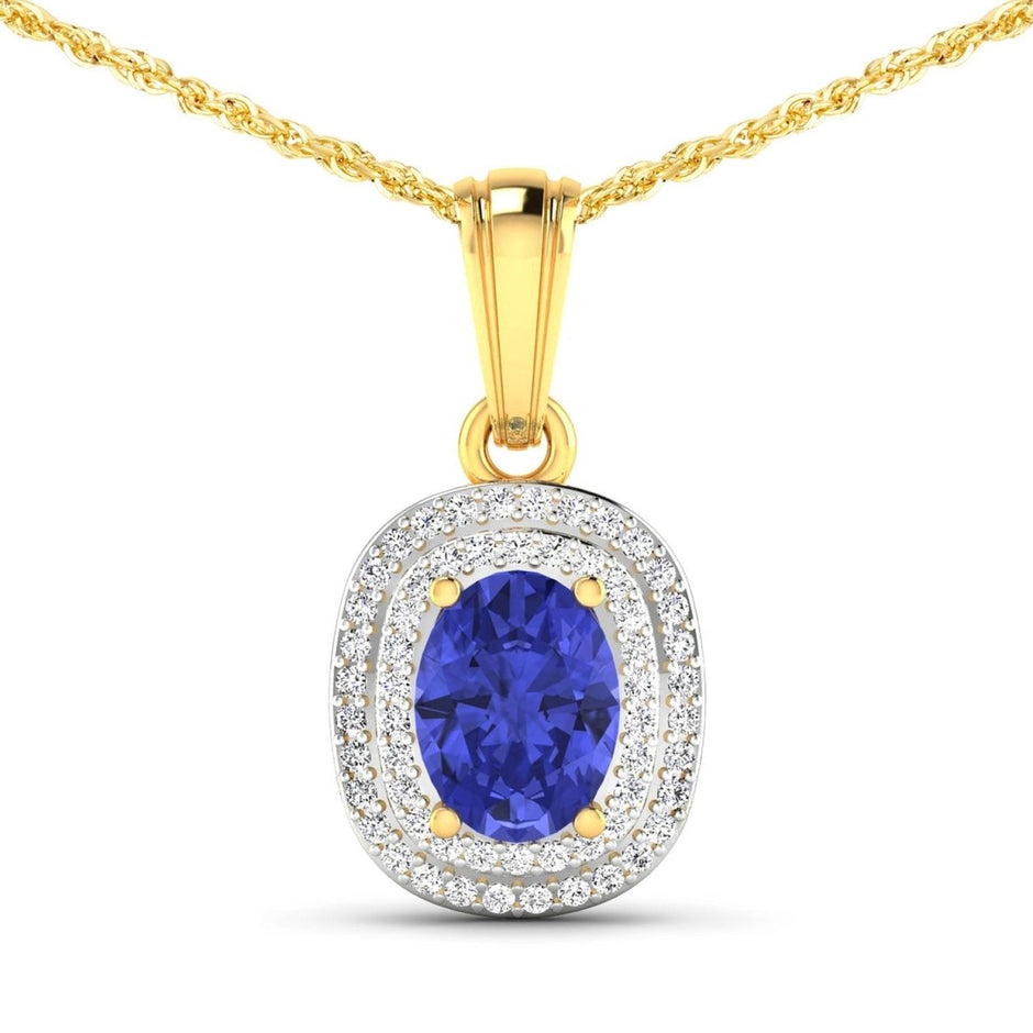 1.45 Carat Genuine Tanzanite and White Diamond 14K Yellow Gold Pendant - Pendants - Custom Crafting Alliance, LLC