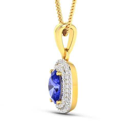 1.45 Carat Genuine Tanzanite and White Diamond 14K Yellow Gold Pendant - Pendants - Custom Crafting Alliance, LLC