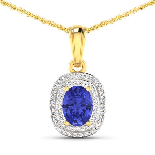 1.45 Carat Genuine Tanzanite and White Diamond 14K Yellow Gold Pendant - Pendants - Custom Crafting Alliance, LLC