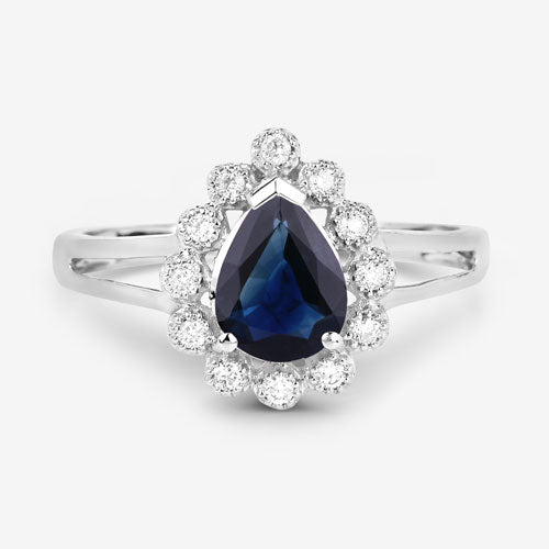 1.46 Carat Genuine Blue Sapphire and White Diamond 10K White Gold Ring - Rings - Custom Crafting Alliance, LLC