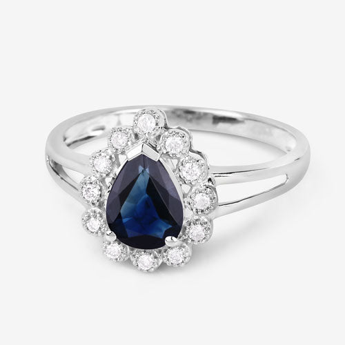 1.46 Carat Genuine Blue Sapphire and White Diamond 10K White Gold Ring - Rings - Custom Crafting Alliance, LLC