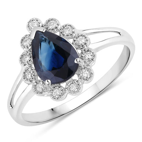 1.46 Carat Genuine Blue Sapphire and White Diamond 10K White Gold Ring - Rings - Custom Crafting Alliance, LLC