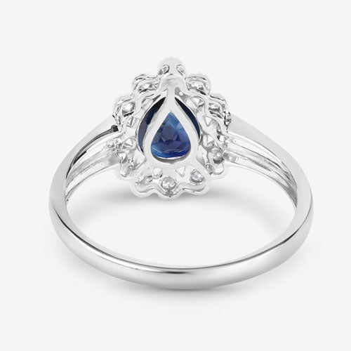 1.46 Carat Genuine Blue Sapphire and White Diamond 10K White Gold Ring - Rings - Custom Crafting Alliance, LLC