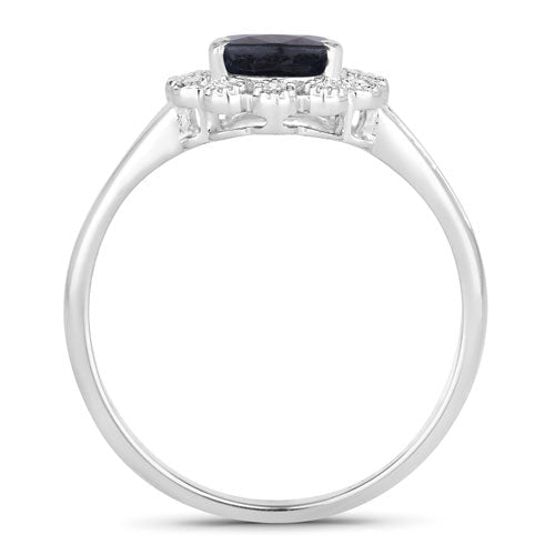 1.46 Carat Genuine Blue Sapphire and White Diamond 10K White Gold Ring - Rings - Custom Crafting Alliance, LLC