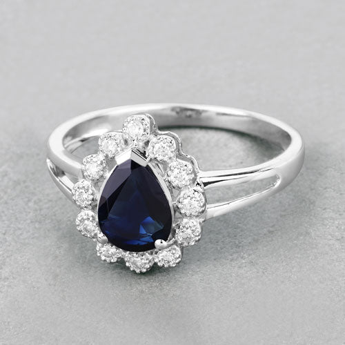1.46 Carat Genuine Blue Sapphire and White Diamond 10K White Gold Ring - Rings - Custom Crafting Alliance, LLC