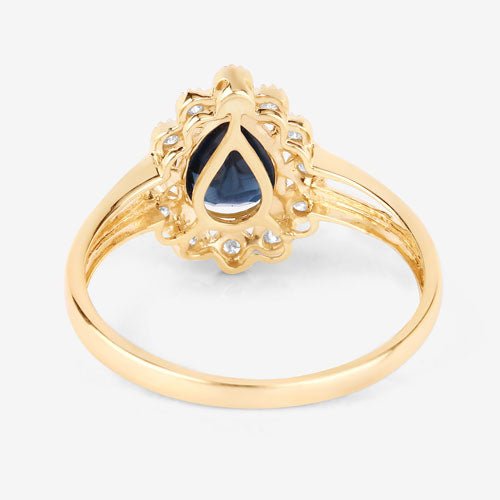1.46 Carat Genuine Blue Sapphire and White Diamond 10K Yellow Gold Ring - Rings - Custom Crafting Alliance, LLC