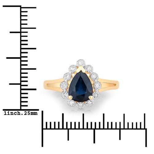 1.46 Carat Genuine Blue Sapphire and White Diamond 10K Yellow Gold Ring - Rings - Custom Crafting Alliance, LLC