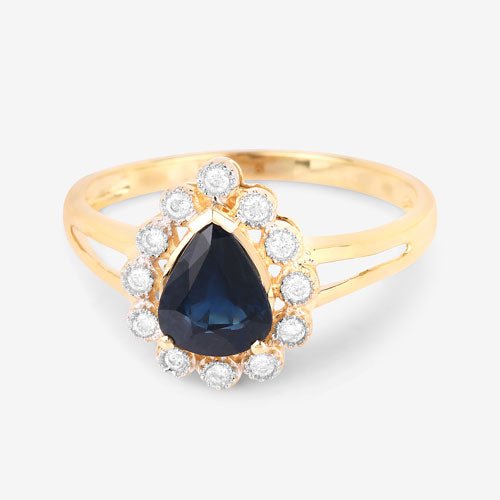 1.46 Carat Genuine Blue Sapphire and White Diamond 10K Yellow Gold Ring - Rings - Custom Crafting Alliance, LLC