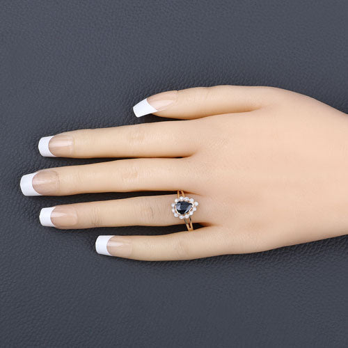 1.46 Carat Genuine Blue Sapphire and White Diamond 10K Yellow Gold Ring - Rings - Custom Crafting Alliance, LLC