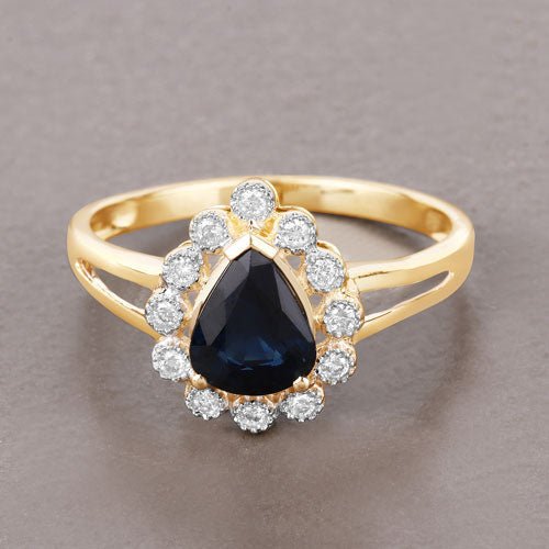 1.46 Carat Genuine Blue Sapphire and White Diamond 10K Yellow Gold Ring - Rings - Custom Crafting Alliance, LLC