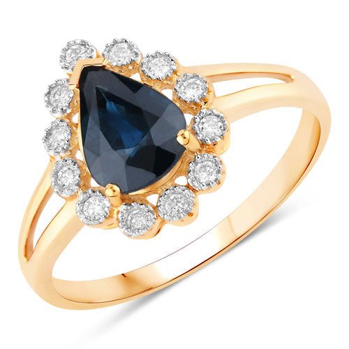 1.46 Carat Genuine Blue Sapphire and White Diamond 10K Yellow Gold Ring - Rings - Custom Crafting Alliance, LLC